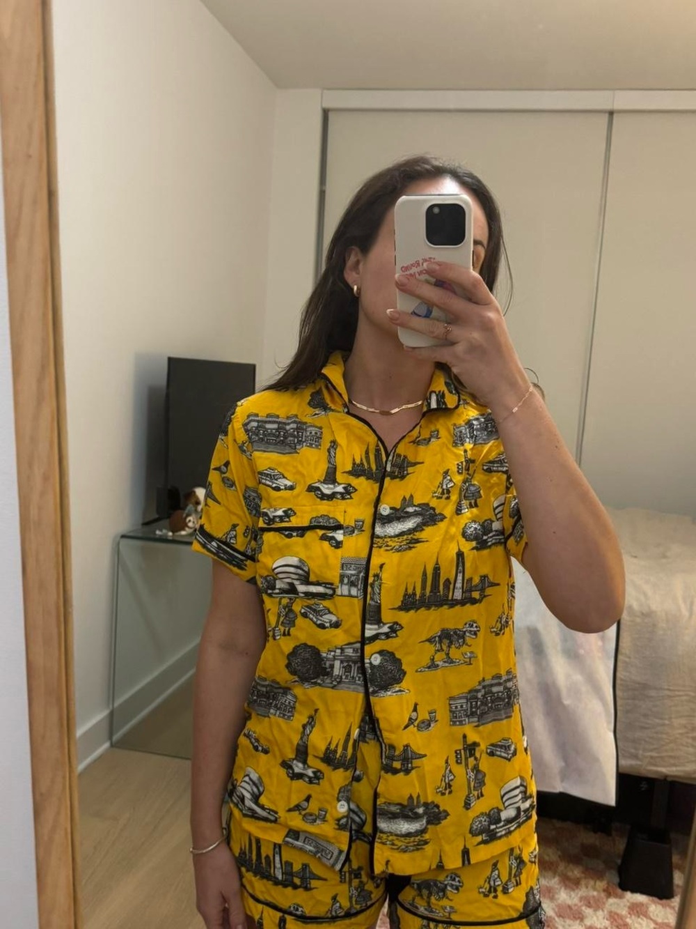 Katie Klime NYC Yellow Printed Short Sleeve Pajama Set